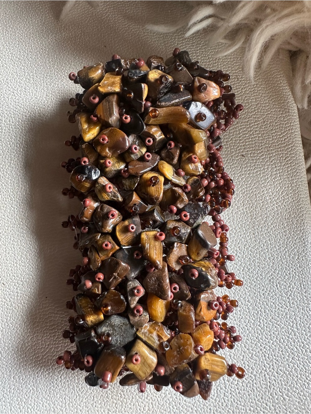 Tiger Eye Chips & Seed Beads Cuff Bracelet